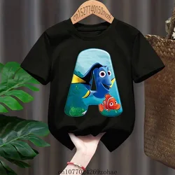 Disney Cute Cartoon Finding Nemo Printed T-Shirt Black Fashion Round Neck Shirt Boys Short Sleeve 2022 Summer New Girl Clothes