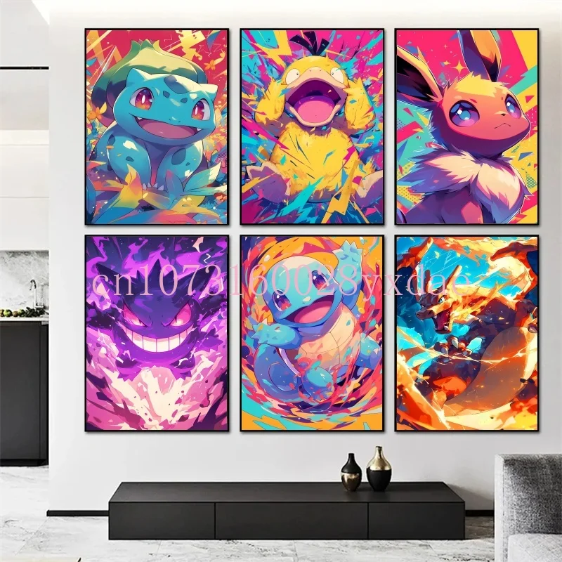 

Классическая картина на холсте в стиле аниме с персонажами покемонов: Бульбазавр, Чармандер, Сквиртл. Постер и акварельная печать. Настенное искусство. Декор для дома. Подарок.