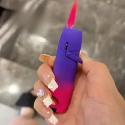 Metal Joystick Gradient Inflatable Lighter Outdoor Windproof Pink Flame Jet Butane Gas Lighter for Men and Women Smoking Gift