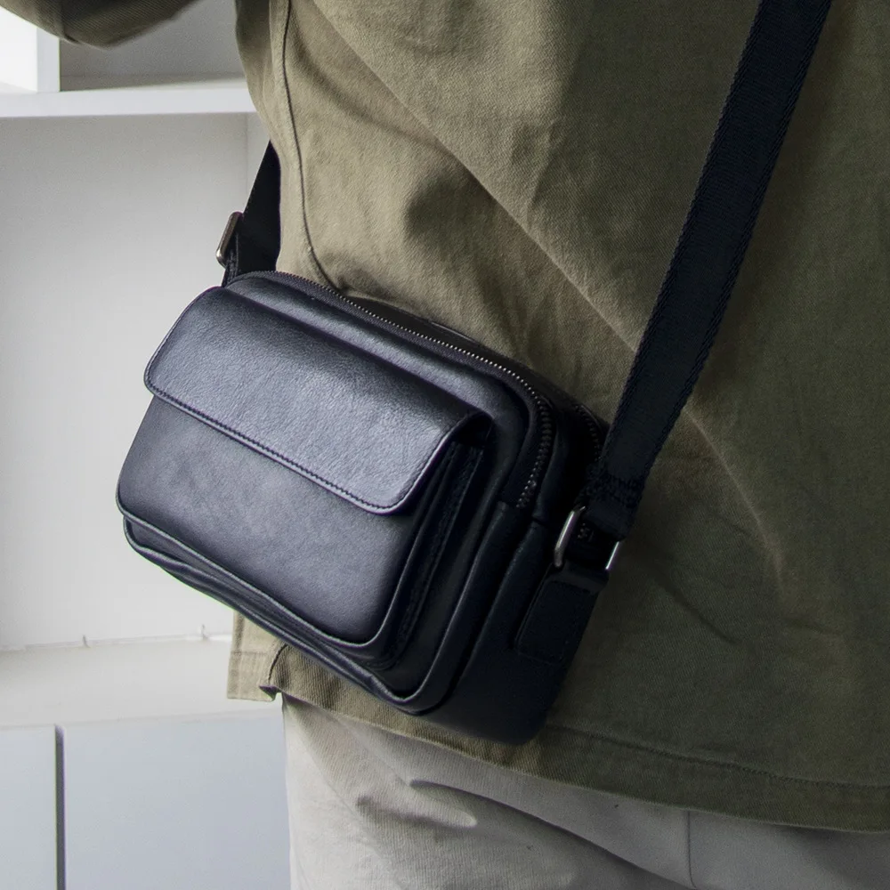 Waterproof and wear-resistant real leather men's diagonal cross bag cross square large capacity travel shoulder backpack