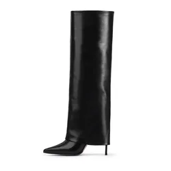 2024 Autumn/Winter Fashion Cuffed Sleeve Knee Length Skirt Boots European and American Fashion Stiletto High Heels Banquet Boots