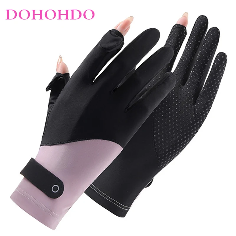 

Summer Gloves Women Thin Touch Screen Driving Anti-slip Fishing UV Outdoor Riding Breathable Cool Feeling Black Gloves Перчатки