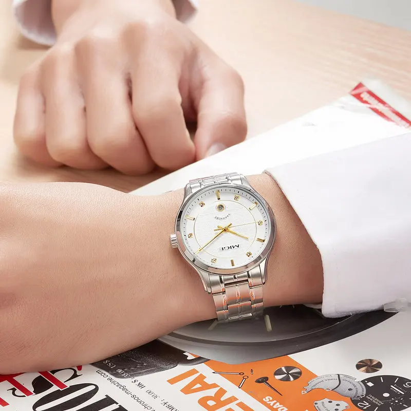 MIGE оригинальные модные мужские часы из нержавеющей стали, роскошные кварцевые наручные часы с календарем, мужские деловые часы для мужчин Montre Homme