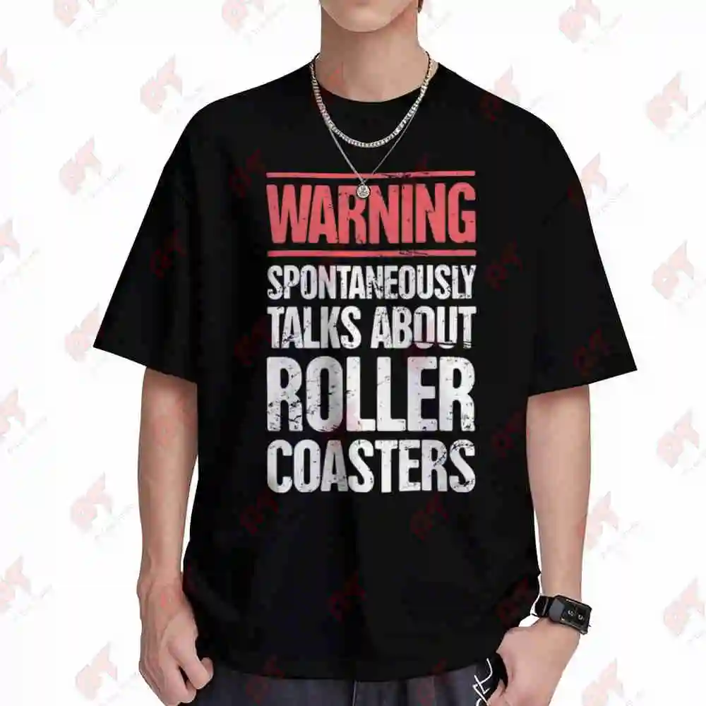 Roller Coaster Theme Park Thrill Ride Enthusiast Warning Short Sleeve Tee 100% Cotton T-Shirt