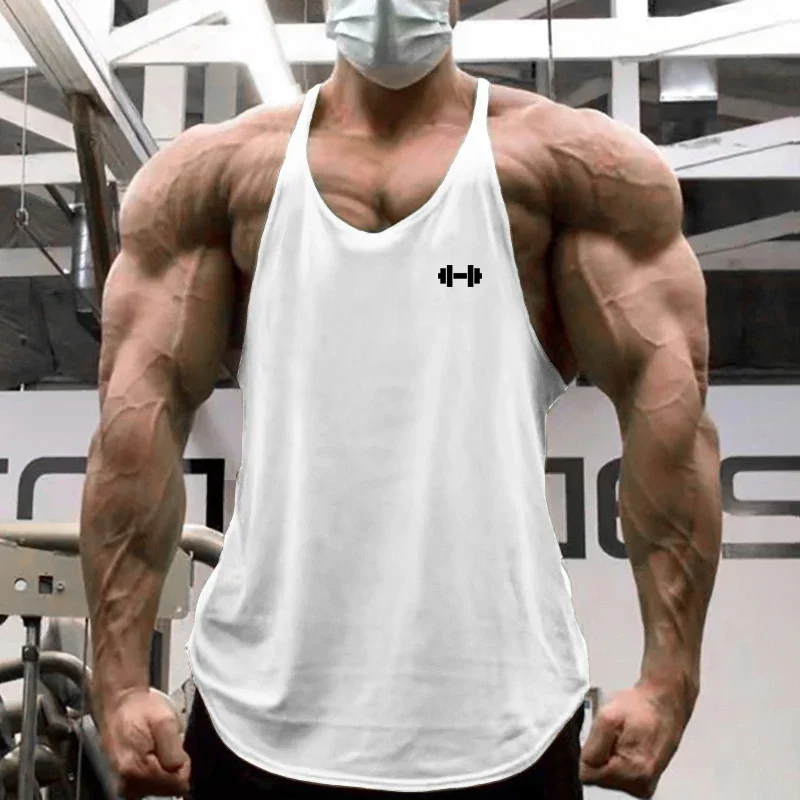 

Summer Men's Running Vests Cotton Dumbbel Gym Sleeveless Shirt Tank Tops Bodybuilding Muscle Workout Athletic Fitness Singlets