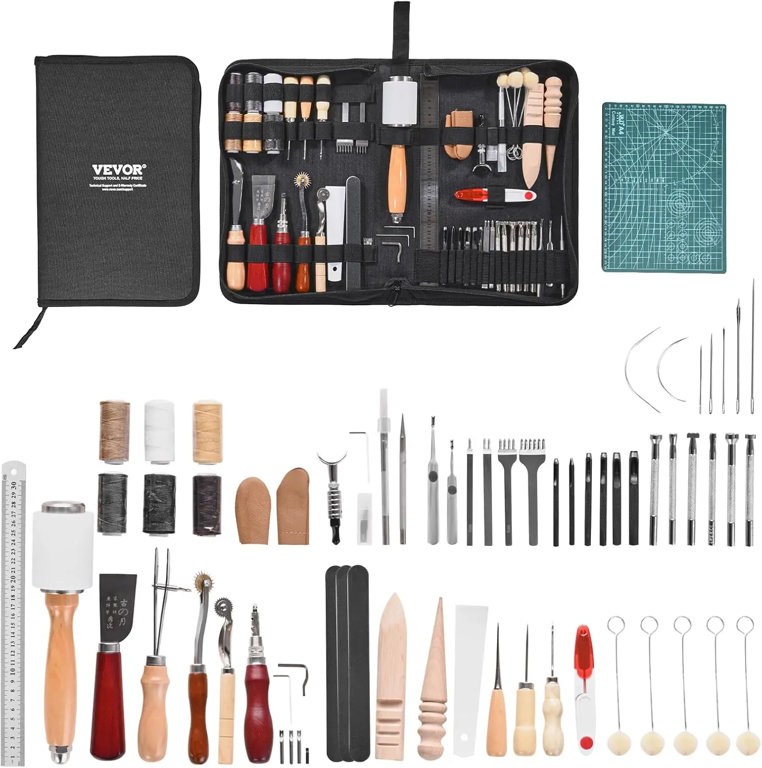 

59-Piece Leather Craft Tools Kit with Portable Storage Bag, Ideal for DIY and Professional Use