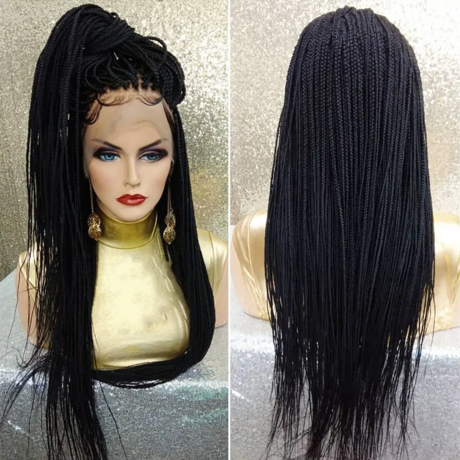 Free Part 2023 New 36 inches Long Natural Black Soft Full Lace Braided Wigs Braid African With Baby Hair Full Lace Braided Wigs