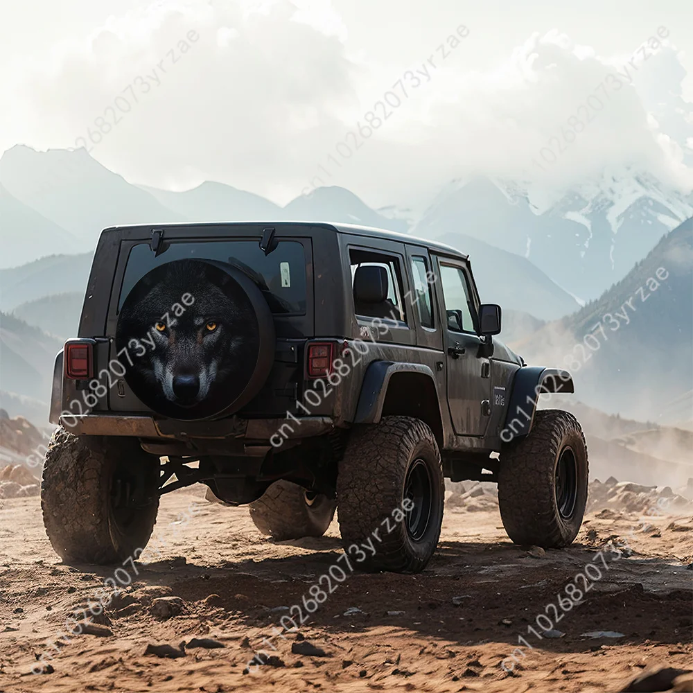 Stunning Black Wolf Various Models Spare Tire Cover Sand Dust Prevention Protect Wind Rain Tire Cover Sturdy Durable Tire Covers