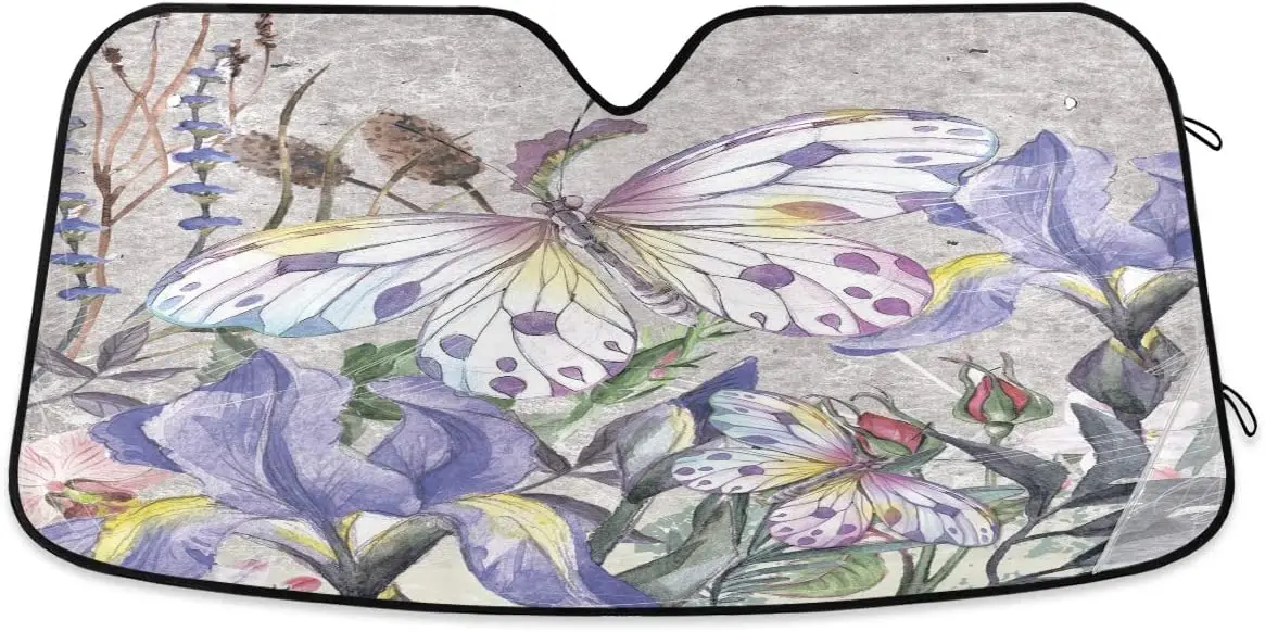 

senya Car Windshield Sunshade Vinatge Butterfly Flowers Pattern, Blocks Sun Visor Protector Foldable Sun Shield Keep Your Vehicl