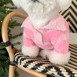 Pet Pink Striped Sweater Autumn/Winter Dog Collar Knitted Sweater Teddy Yorkshire Cat Base Sweater Small Dog Winter Clothing