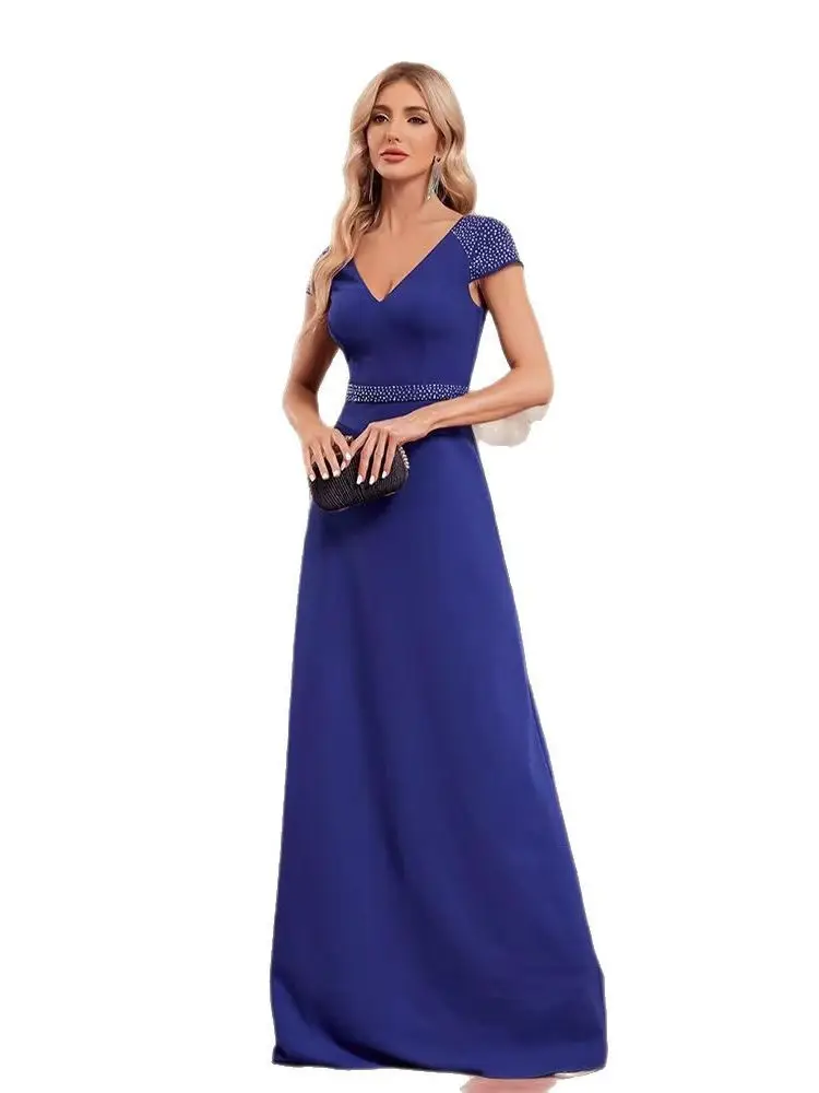 Azul con cuentas Slim Fit Fi Tail Evening Dr 2025 Nuevo Sle Material de seda de cintura baja para boda Par Fem Attendee