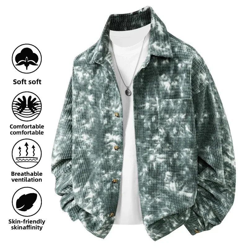 

Мужская куртка оверсайз в китайском стиле, клетчатая рубашка Water-Mark, молодежная 3D полая американская сверхпрочная рабочая одежда, весенне-осенняя повседневная рубашка