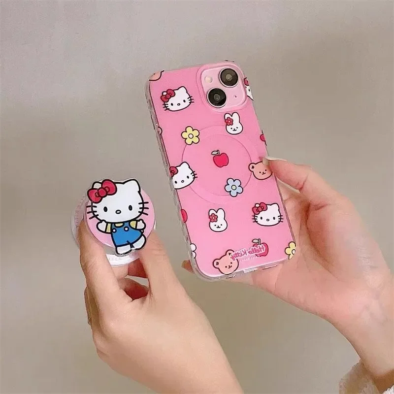 Sanrio Hello Kitty Magnetic Holder Magsafe Wireless Charge Phone Case For Samsung Galaxy S24 Ultra S22 Plus S23 FE Z Flip 6 5 4