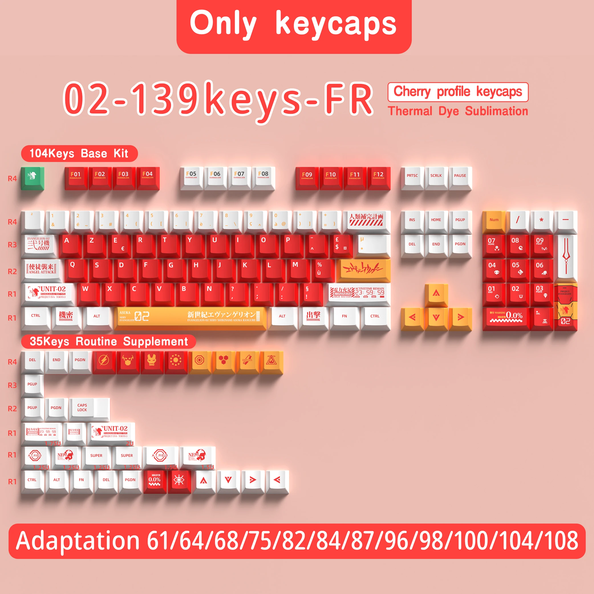 Franse Keycap 136-156 Toetsen BPT Cherry Profiel FR Keycaps Voor Frans toetsenbord MX Mechanische Toetsenbord 7U Ruimte toetsen Hi75