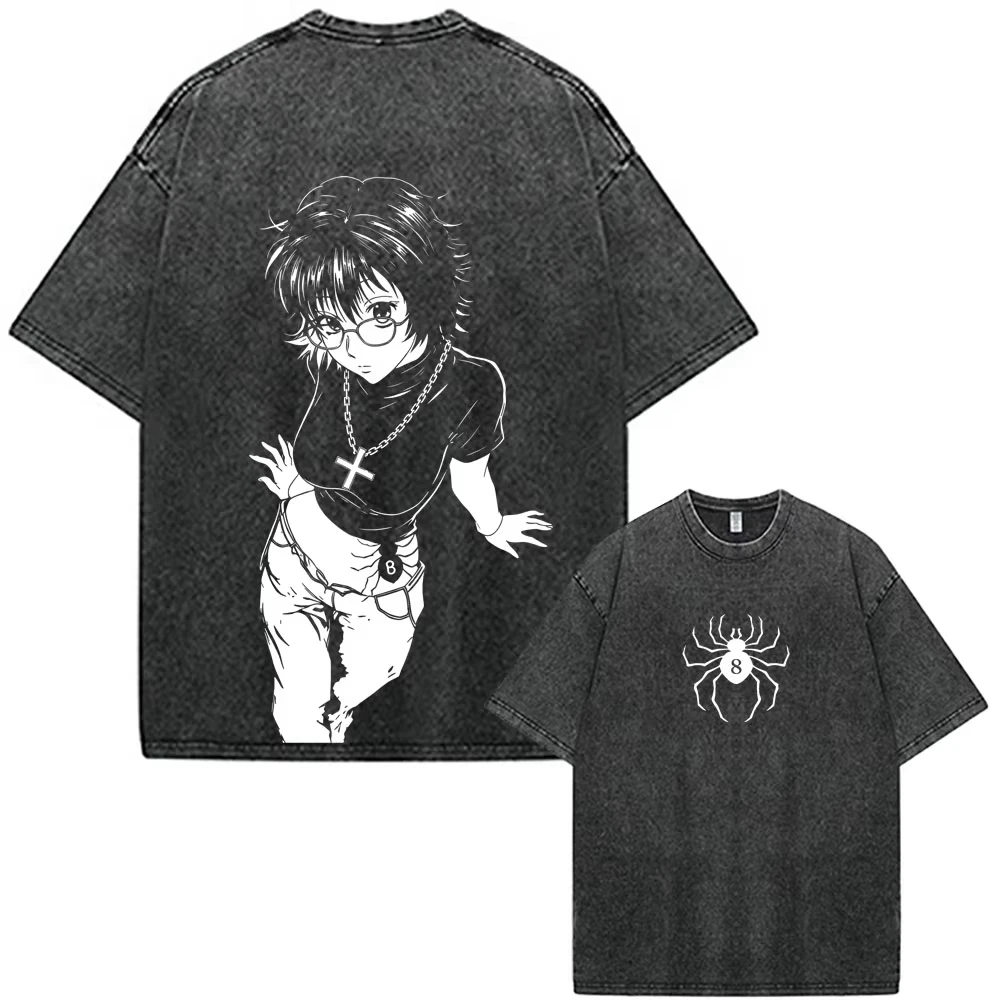 Anime Hunter X Hunter Chrollo Lucilfer Phantom Troupe Graphic Print Retro Washed Cotton T-shirt Men Women Loose Oversized Top
