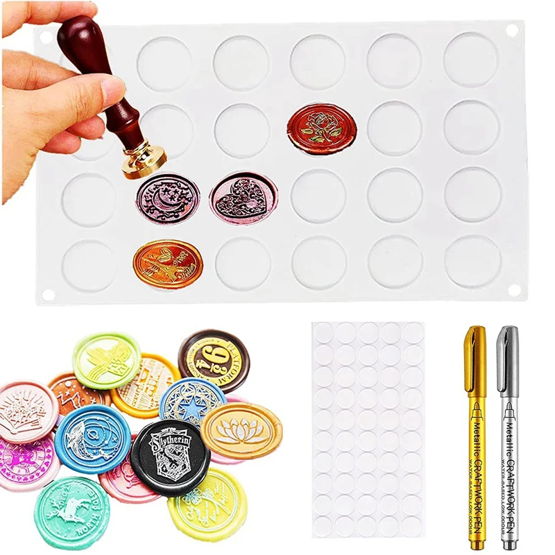 

Silicone Craft Mat For Wax Seal Stamp,Wax Seal Kit 24-Cavity Wax Sealing Pad And Wax Seal Pen,Tool For DIY Wedding