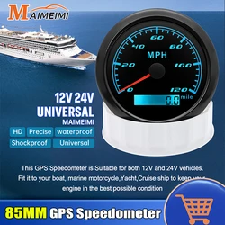 보트 자동차 해양 모터용 GPS 안테나 장착 마일 속도 게이지, GPS 속도계, 7 색 백라이트, 30, 60, 120/200 MPH, M 85mm