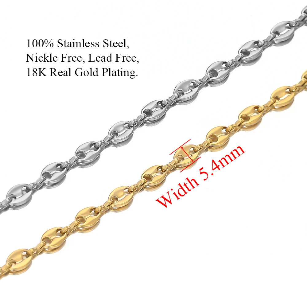 Cadenas de eslabones de cuentas de café de acero inoxidable para mujer, 1 metro, venta al por mayor, a granel, fabricación de joyas, collares,