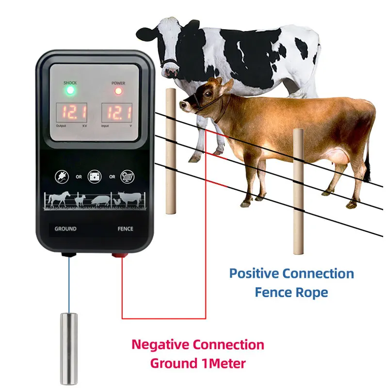 High Voltage Electric Fence Energizer LCD Display Livestock Shepherd Controller for Cattle Cow Horse Farm Fencing Tool
