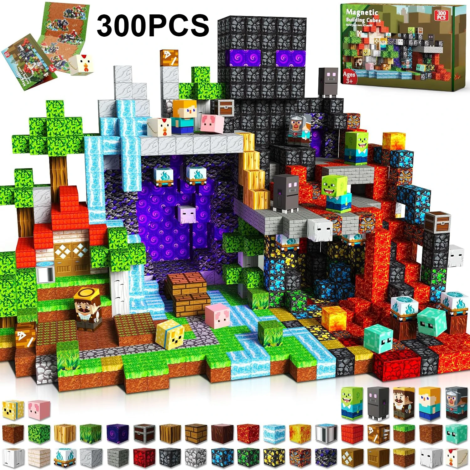 100-300 stuks magnetische tegels bouwstenen set, mijn wereld figuren blokken, STEM educatief speelgoed voor kinderen van 3-10 jaar, jongens meisjes cadeaus