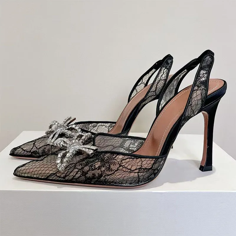 

Summer High Heels Shoes For Women Rhinestone Slingbacks Party Shoes Woman Mesh Modern Pointed Toe Pumps Shoes Woman