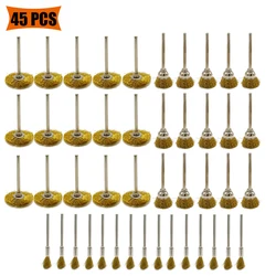 45Pcs Brass Brush Steel Wire Wheels Brushes Drill Rotary Tools Polishing Dremel Rotary Tools Metal Rust Removal Brush Set