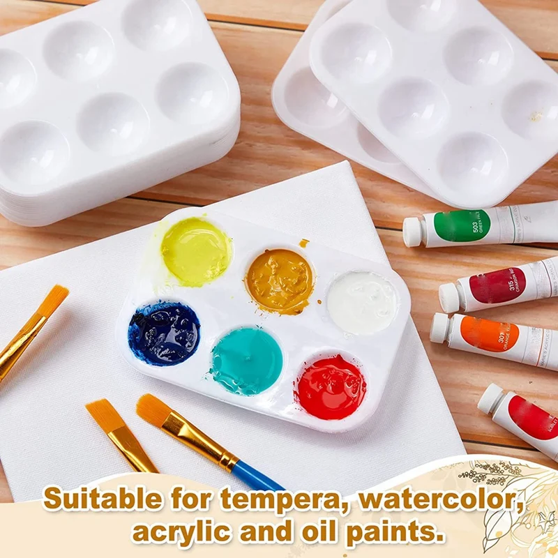 T04C-100 Pcs Plastic Paint Palette 6 Well Watercolor Palette Rectangular Paint For Kids Student Adult DIY Craft Art Painting