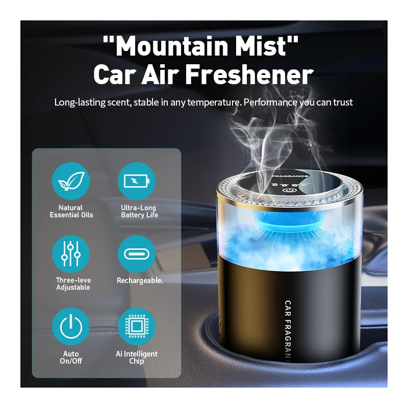 Smart Car Fragrance Diffuser Rechargeable Air Diffuser Auto Air Freshener Cloud Mist With RGB Light Car Interior Deodorizer