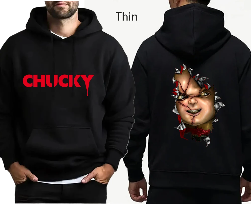 لعب الأطفال تشاكي الرجال النساء هوديي ملابس كاجوال فضفاضة في سن المراهقة طويلة الأكمام رقيقة قناع السترة السوداء الشارع الشهير بلوزات