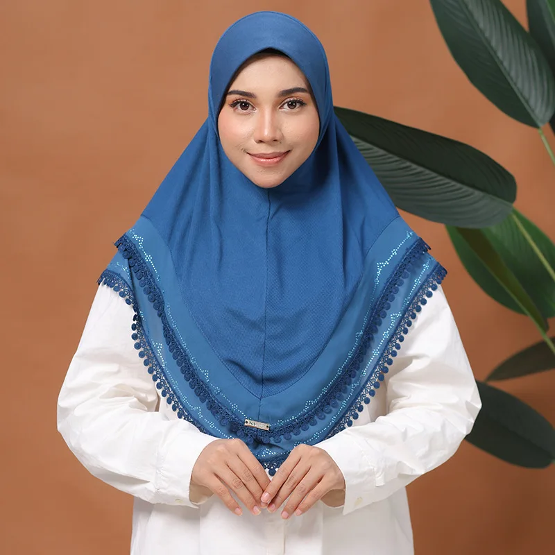 

New One Piece Amira Lace Hijab Muslim Women Instant Scarf Turban Islam Prayer Hijabs Shawls Wrap Niqab Nikab Arabic Headwear Hat