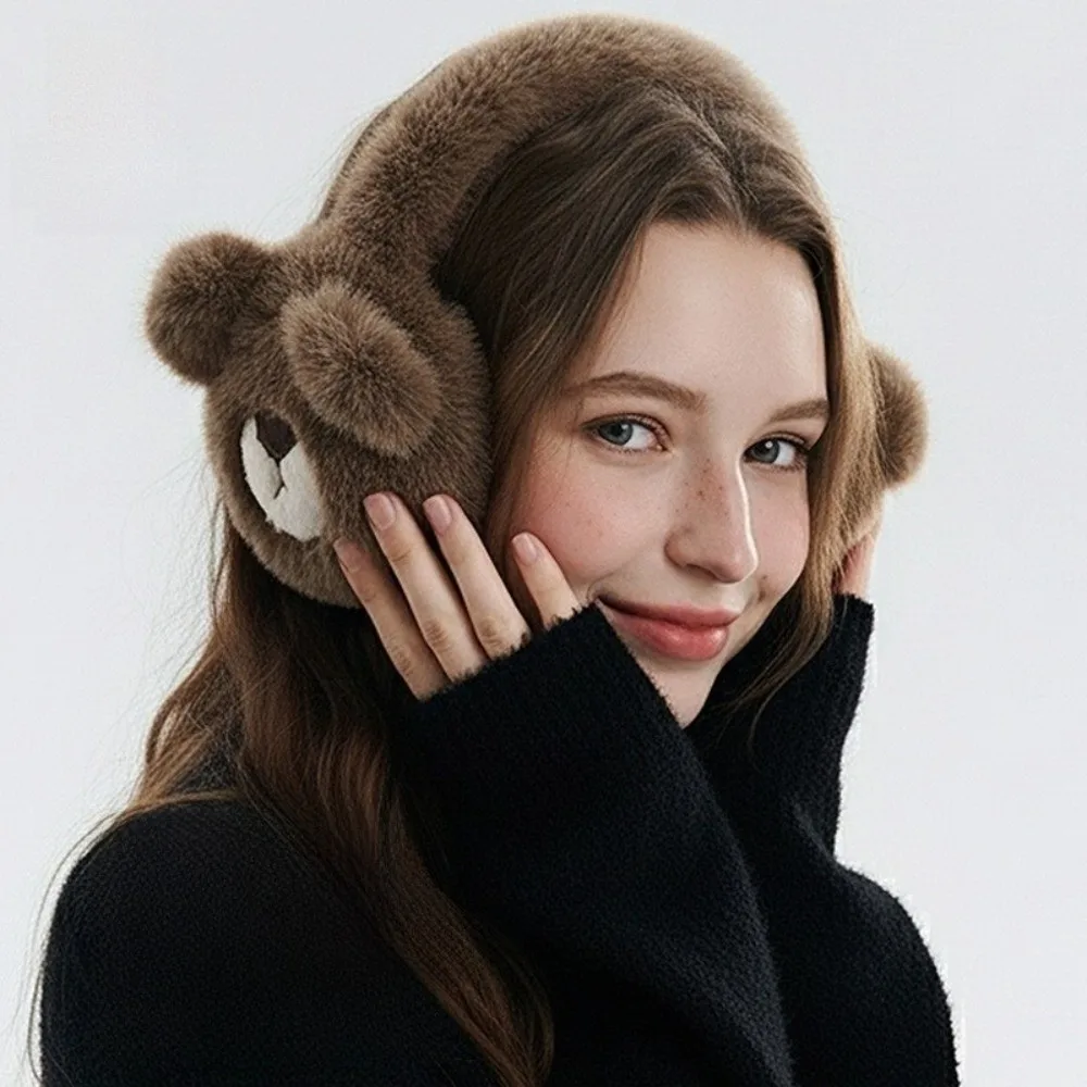 

Kawaii мультяшные наушники с медведем, ветрозащитные, утолщенные, теплые, противозамерзающие, регулируемые, морозостойкие, зимняя маска для ушей