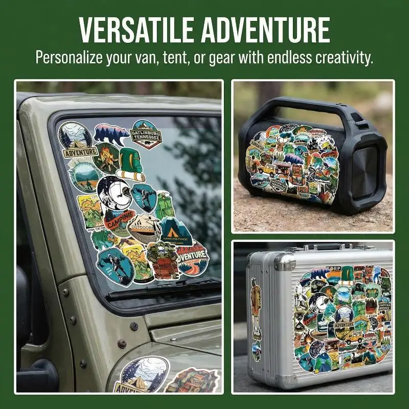 Camping Hiking Outdoor Forest Stickers Cartoon Scenery Decals Waterproof for Bicycle Luggage 50pcs Set