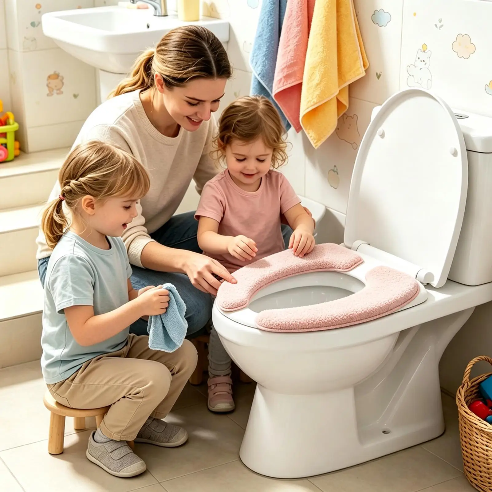 Toilet Seat Soft Cushion Thick Warm Washable Adhesive Reusable Non-Slip Toilet Seat Cushion Cover For Winter Cold Weather Home
