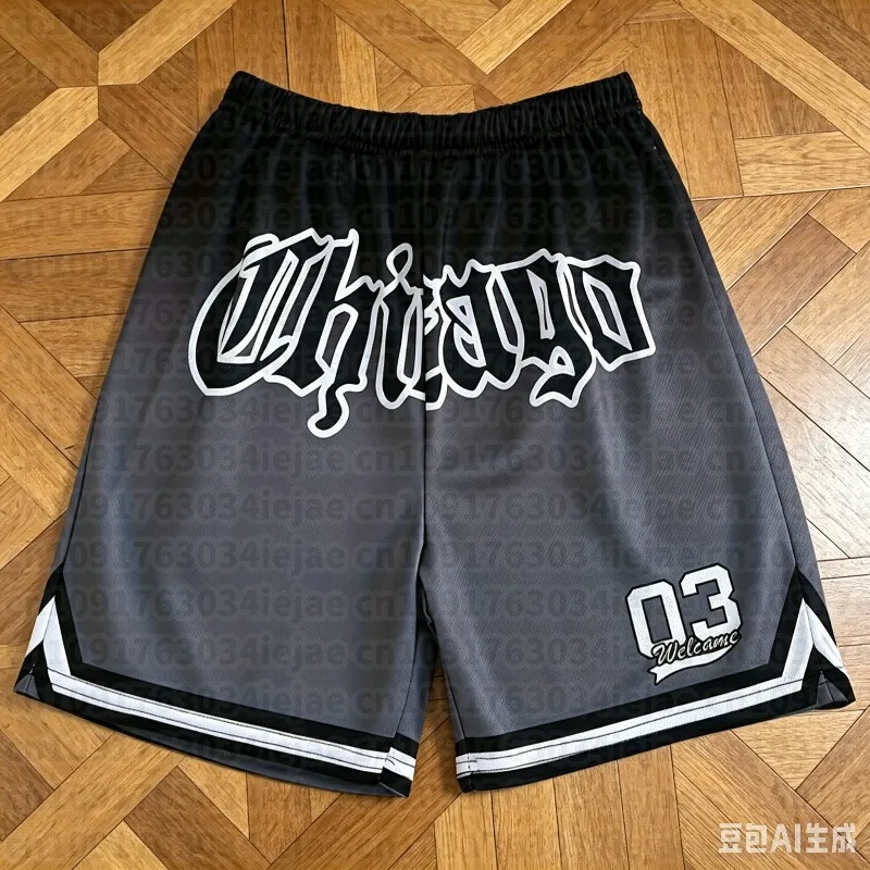 Summer Chicago Gradient Color Basketball Shorts Men's Casual Quick-dry Beach Shorts Comfy Relaxed-Fit Flexible Shorts