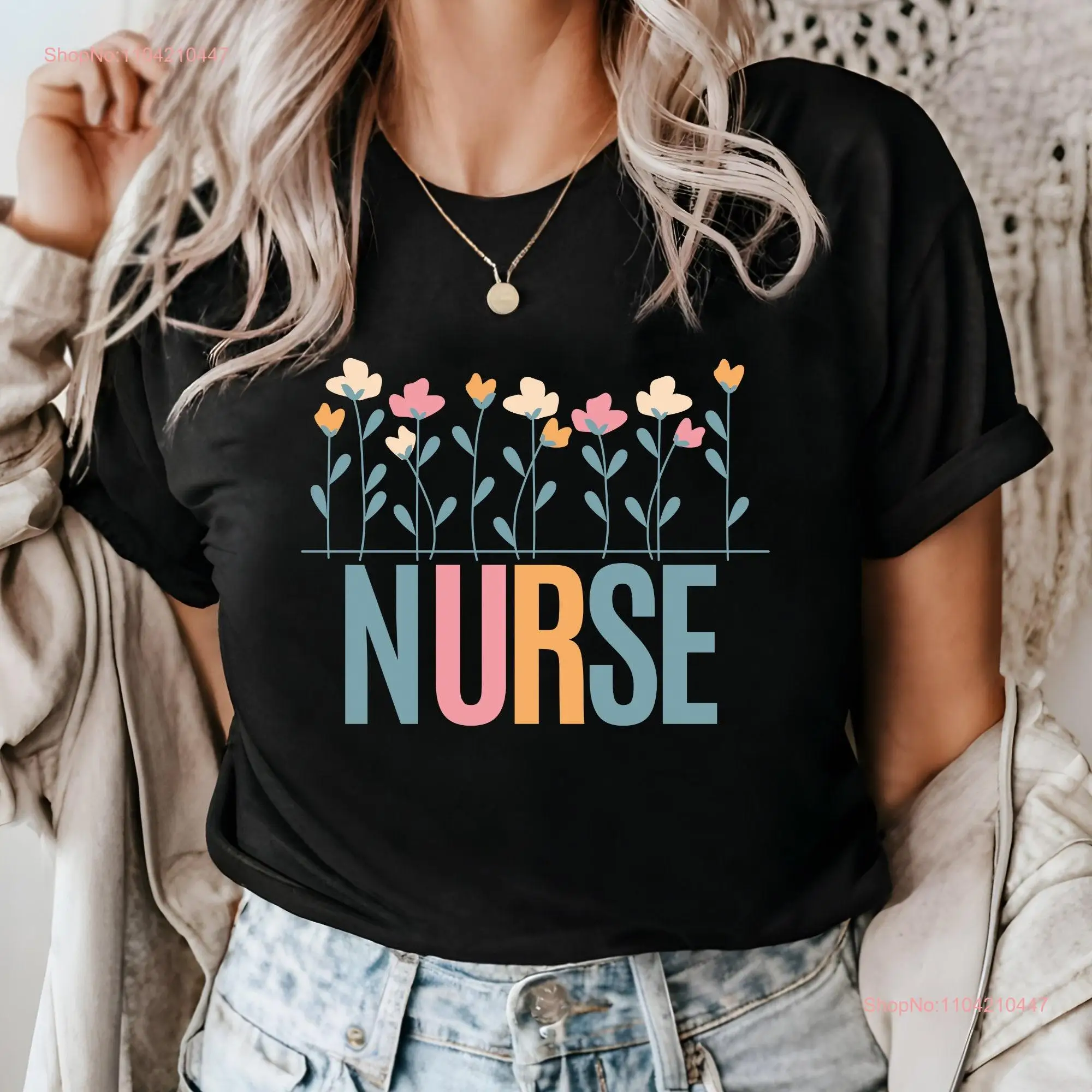 Nurse Flowers T Shirt Gardening Registered Nursing School Student Cottagecore long or short sleeves