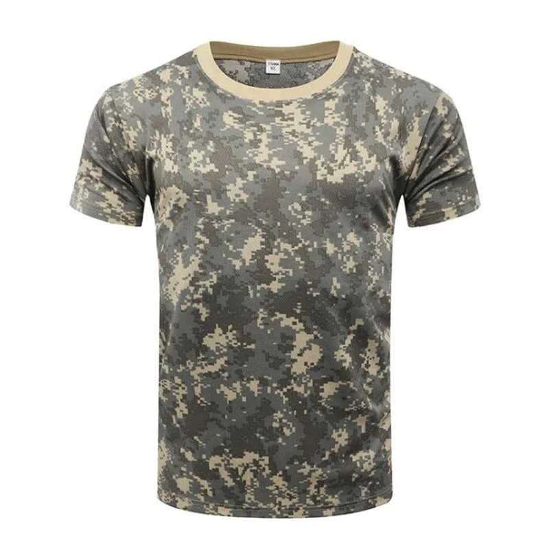 Men\'s T-shirt Breathable Army Combat Multicam Camo T Shirt Quick Dry Summer Short Sleeve Hunting Hiking Military Casual T-Shirt