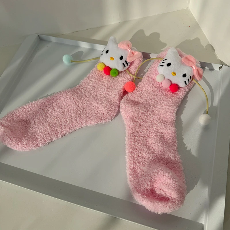 Cute Kawaii Colorful Cartoon Rabbit Plush Women's Middle-tube Socks Autumn And Winter Thick Warm Home Sleeping Floor Socks