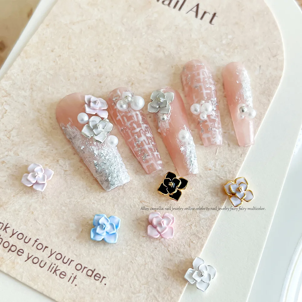 10 Stuks Legering Camellia Nagel Sieraden Sprookjesachtige Nagel Decoratie Dubbele Gelaagde Chinese Nail Accessoires