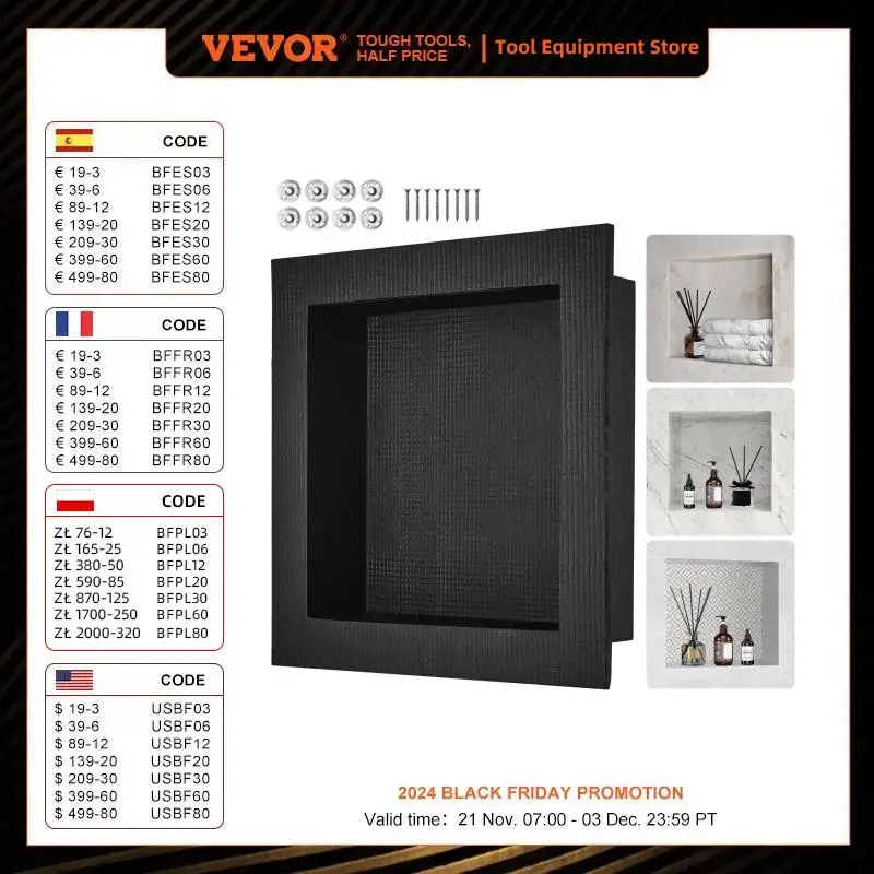 VEVOR Shower Niche Ready for Tile 16x16 Single Shelf Organizer Square Corners Wall-inserted Niche Recessed for Bathroom