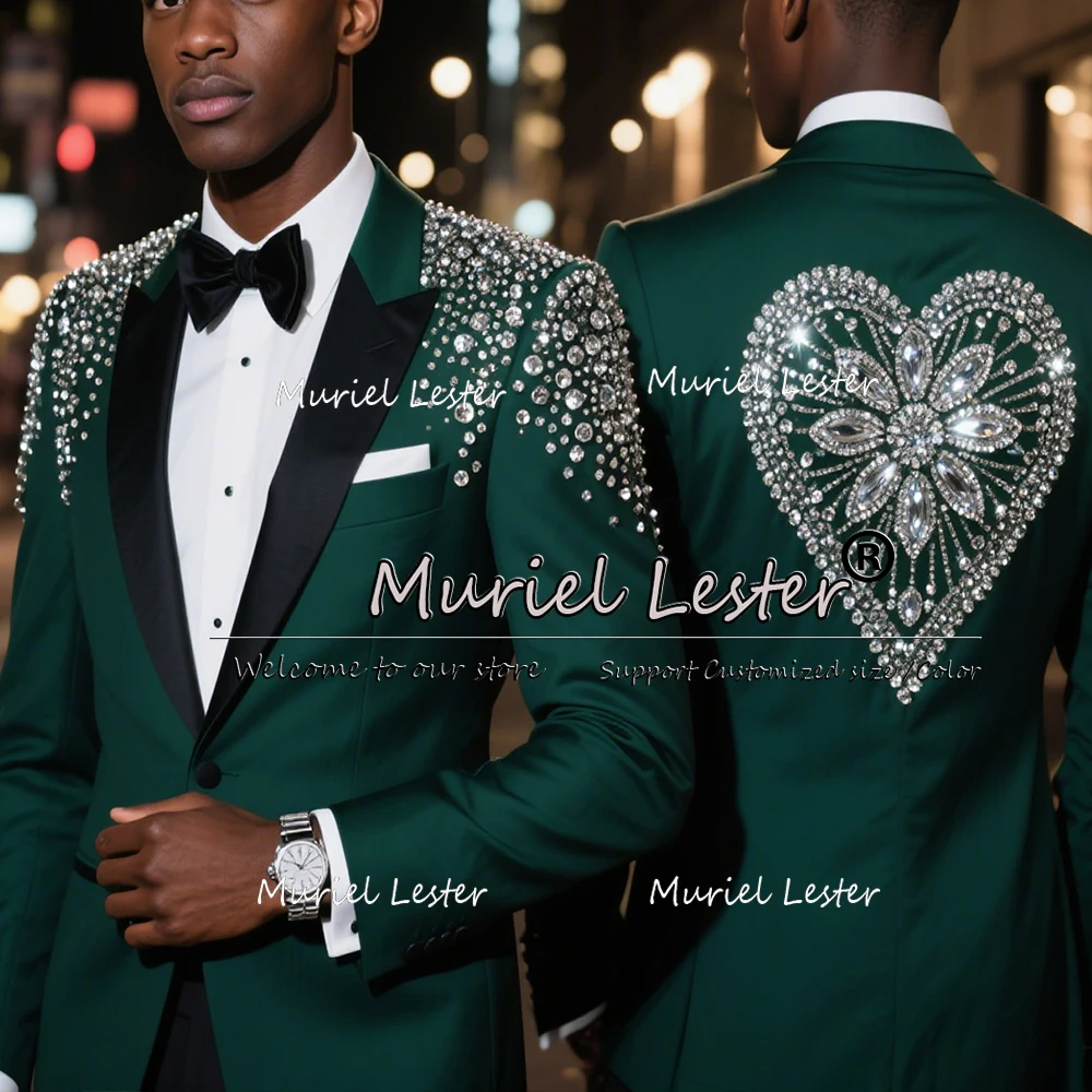 

Exquisite Jewelry Stones Suits Men 2 Pieces Black Shawl Lapel Prom Blazers Sets Customized Groom Banquet Wedding Tuxedos Skinny