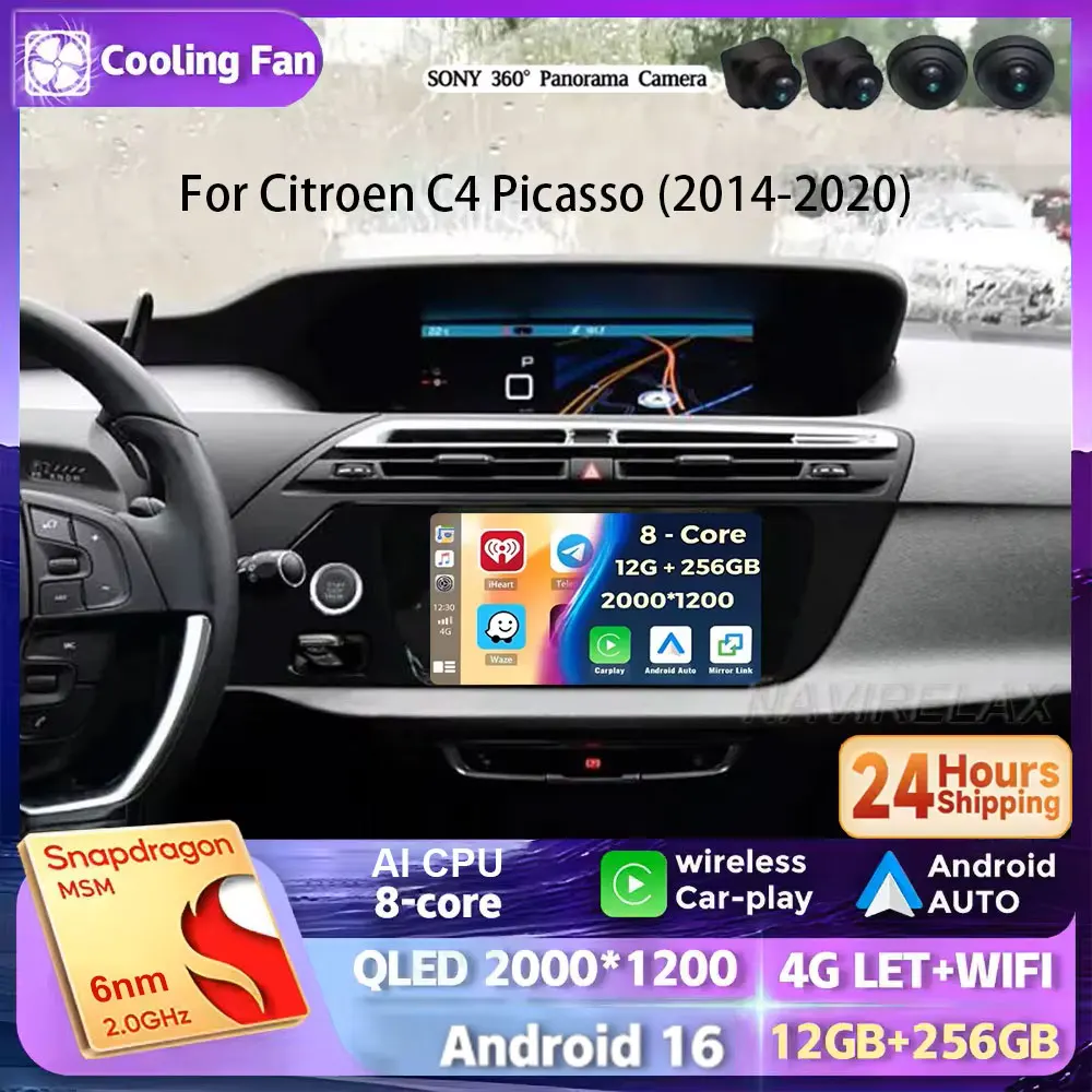 Android 16 Autoradio für Citroen C4 Picasso 2014-2020 Multimedia-Videoplayer GPS Carplay Auto-Stereo-Haupteinheit 4G BT