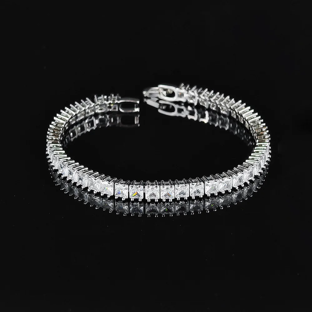 S925 Sterling Silver Princess Cut Square Moissanite Bracelet 5mm D VVS1 Lab Diamond Women Sparkling Wedding Party Fine Jewelry
