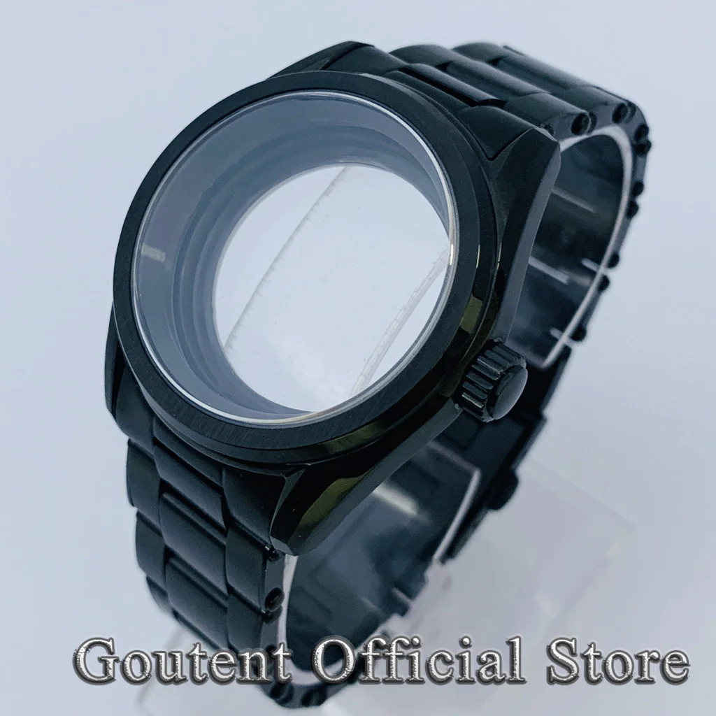 

Goutent 38mm Black Sapphire Glass Watch Case Stainless steel Watchband Fit NH35 NH36 ETA2824 PT5000 Automatic Movement