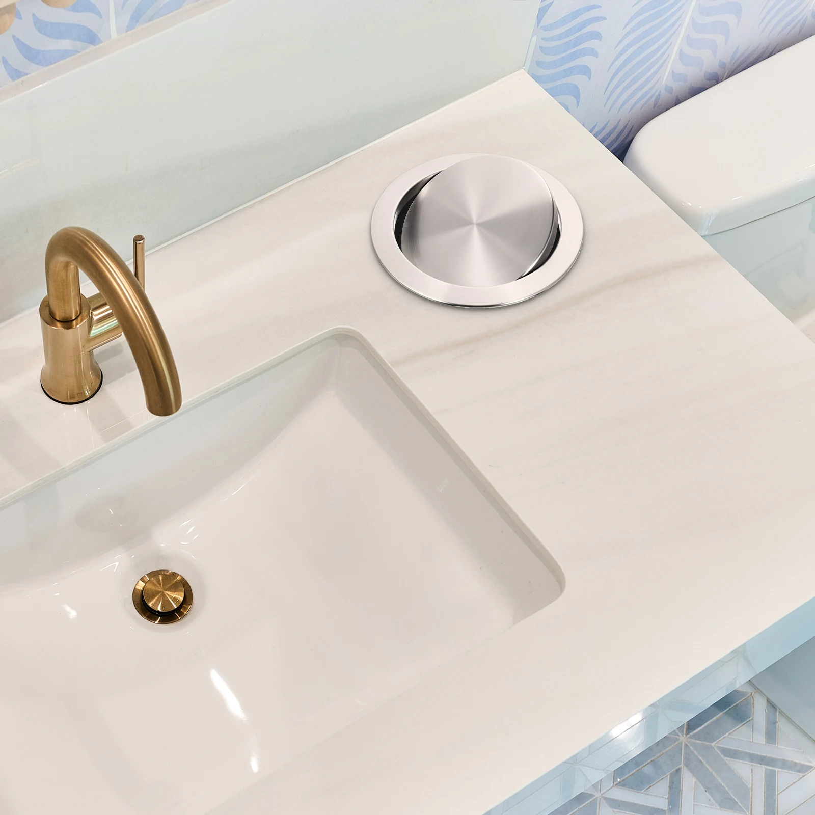 

Stainless Steel Built-In Trash Can Lid Opening 18-20cm Household Lid Round Flip-Top Bathroom Sink Tooling Cover