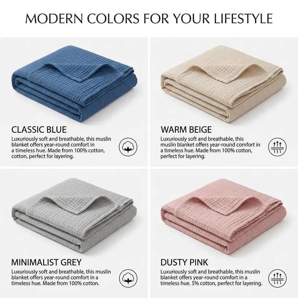 100% Muslin Cotton Gauze Blanket for Adults Ultra Soft Breathable Crinkle Throw Blankets For Sofa Bed Couch 200*230 Queen White