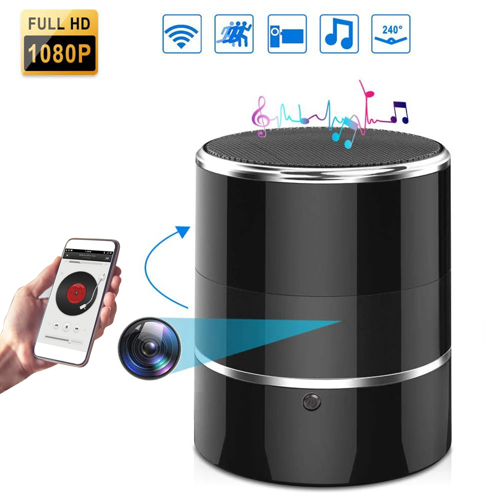 

New WiFi Camera Nanny Cam with Bluetooth Speaker, Wireless Hidden with 240° Viewing Angle Full Hd 1080P for Home /Store/Office