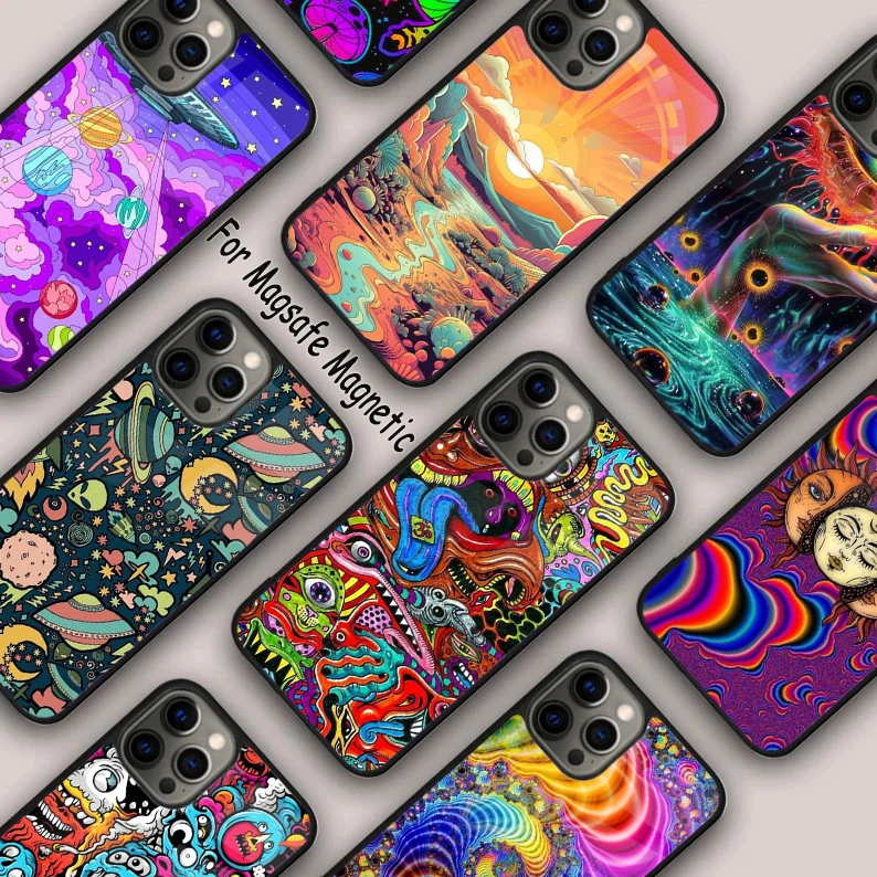 Psychedelic Trippy Magnetic Phone Case For APPLE iPhone 16 14 13 12 11 Pro Max 15 Plus Wireless Charge With MagSafe Cover