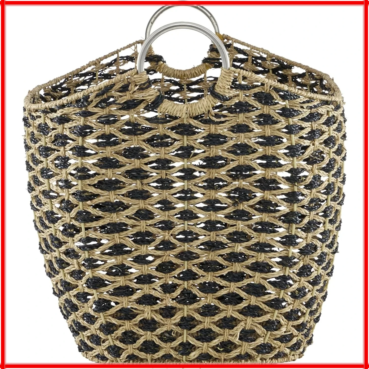 سلة تخزين مزخرفة وعملية مصنوعة يدويًا مع مقابض، سلة للتخزين 21 بوصة × 18 بوصة × 18 بوصة #2