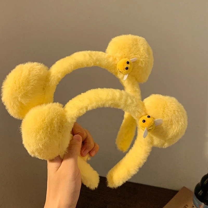 Niedliches Bienen-Bärenohren-Plüsch-Haarband für Frauen und Mädchen, Gesichtswasch-Haarband, Liebliche Tier-Stirnbänder, Cosplay-Haarreifen, Modische Haaraccessoires – Detail 1