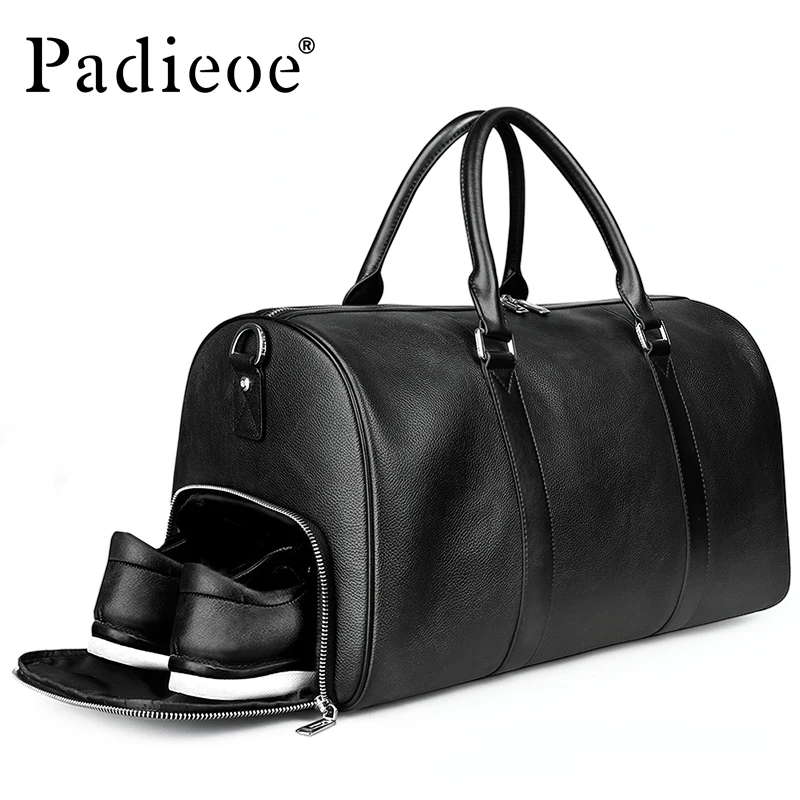 Top layer cowhide travel bag - stylish genuine leather business luggage bag - men's and women's lightweight travel bag - busines